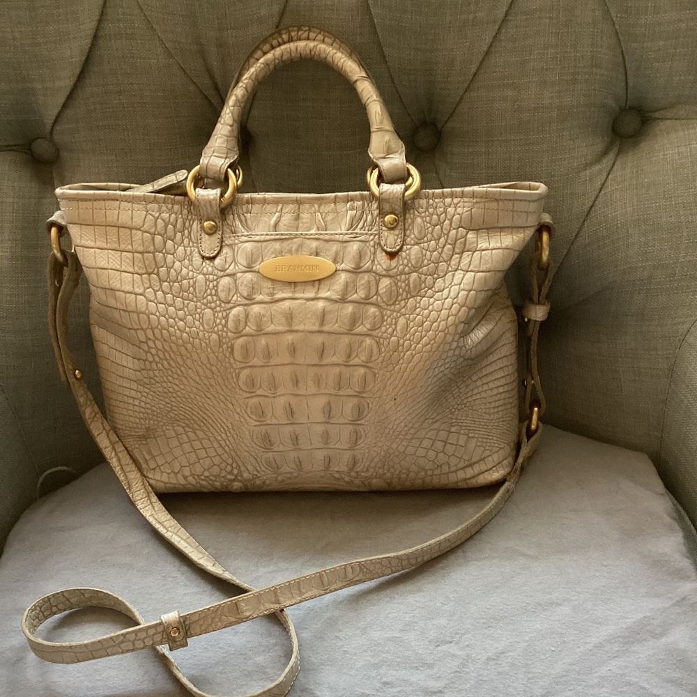 Brahmin Medium Asher Melbourne Clay Tote Cream Gold Croc Embossed Leather Purse